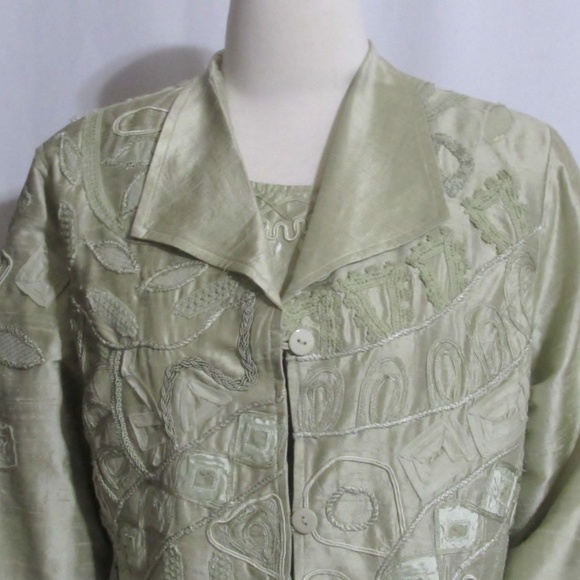 COLDWATER CREEK GREEN SILK JACKET & TOP MEDIUM - Picture 4 of 7